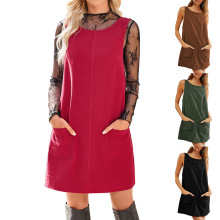 跨境欧美女装亚马逊独立站2025夏季女士背带裙灯芯绒口袋连衣裙