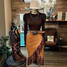 2025欧美跨境亚马逊个性不对称边缘流苏裙