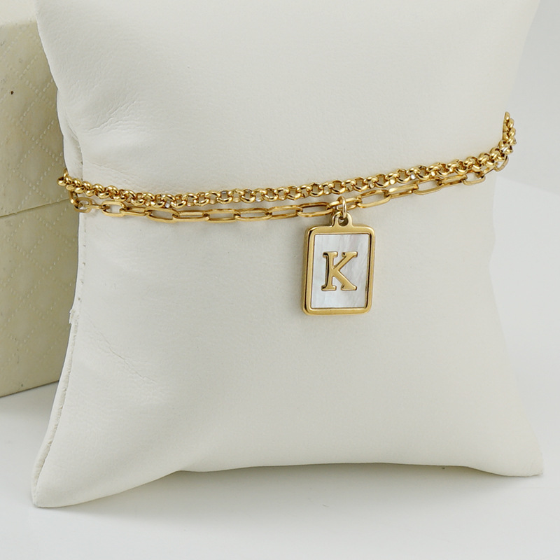 304 Stainless Steel Pendant Material Shell Inlay Material Bracelets Classification 304 Stainless Steel Chain Material Paperclip Chain Chain Type Fashion Letter 304 Stainless Steel 18K Gold Plated Shell Stainless Steel Bracelets In Bulk