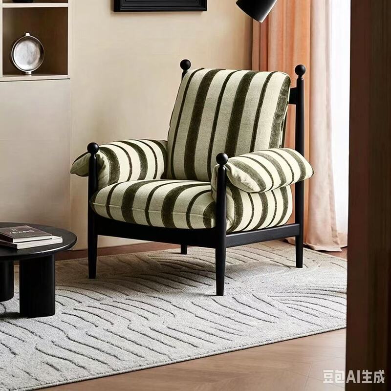 Single sofa chair in Nordic style, designer French retro leisure chair, living room iron art backrest chair