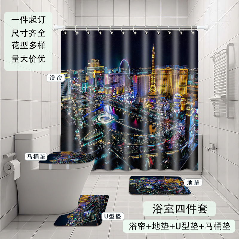 Amazon Specializes in European-Style Street View Shower Curtains Digitally Printed Polyester Shower Curtains Bathroom Partition Curtains