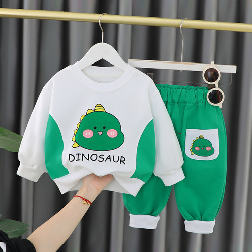  spring new children's cartoon animal long-sleeved suit for boys and girls Korean version of spring cute two-piece set wholesale