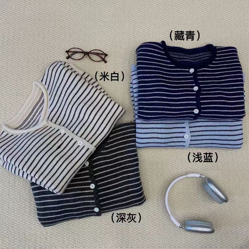 韩系经典条纹毛衣小外套女2025秋冬新款百搭显瘦针织开衫上衣1277|undefined