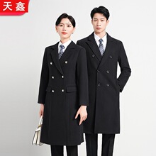 2024冬装夹棉加厚男女同款羊毛呢外套双排扣中长款呢子大衣工作服