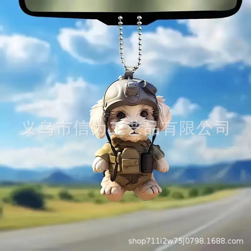 Cross-border nuevo creativo 2D lindos perros de peluche cachorro hombre mochila colgante acrílico colgante de automóvil