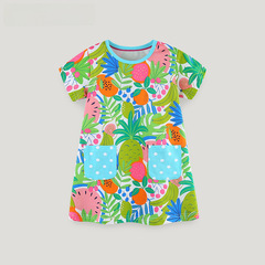 24夏季新品女童連衣裙時尚女童卡通水果印花公主裙中小童童裙批發