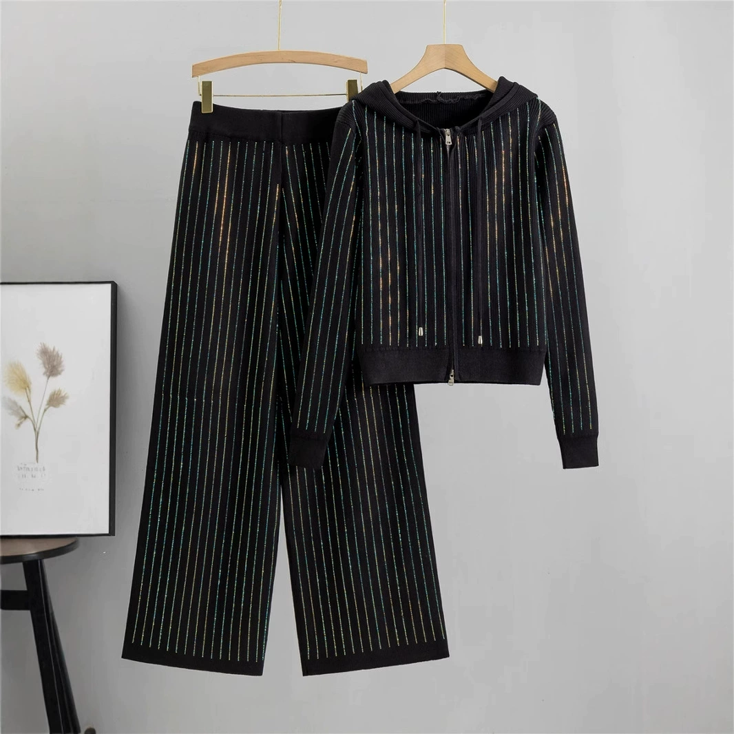 Трансграничная внешняя торговля женские широкие брюки с капюшоном трикотажный кардиган из двух частей женский весенний модный свободный повседневный костюм