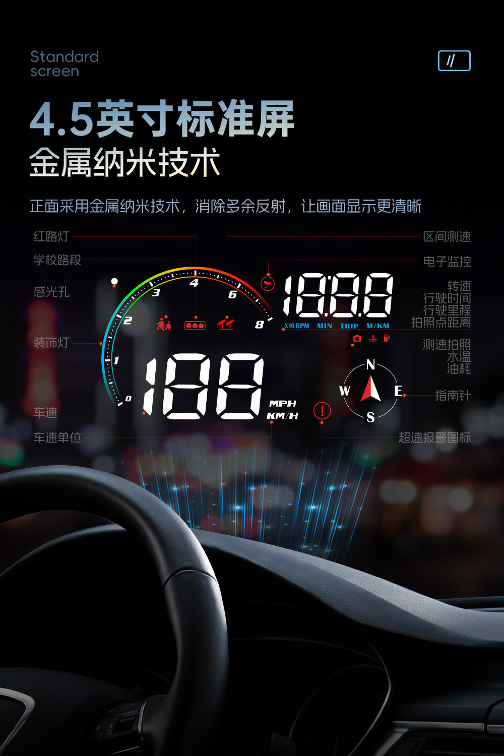 Car Hud Head-Up Display Universal Dual-Mode Obd Car Hud Beidou Satellite Speedometer M24