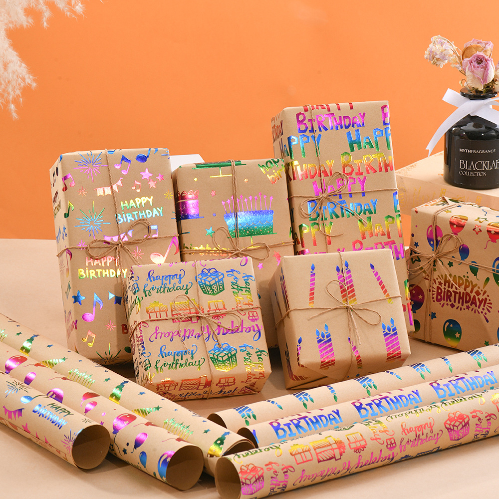 Regalo diy bronceado papel kraft cumpleaños dibujos animados niños retro caja de regalo material de papel de embalaje papel kraft amarillo rollo de papel