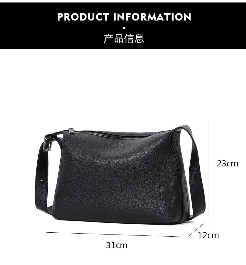 Túi đeo chéo nam da bò mềm dung tích lớn 29×11×17 cm — Màu đen chi tiết 10