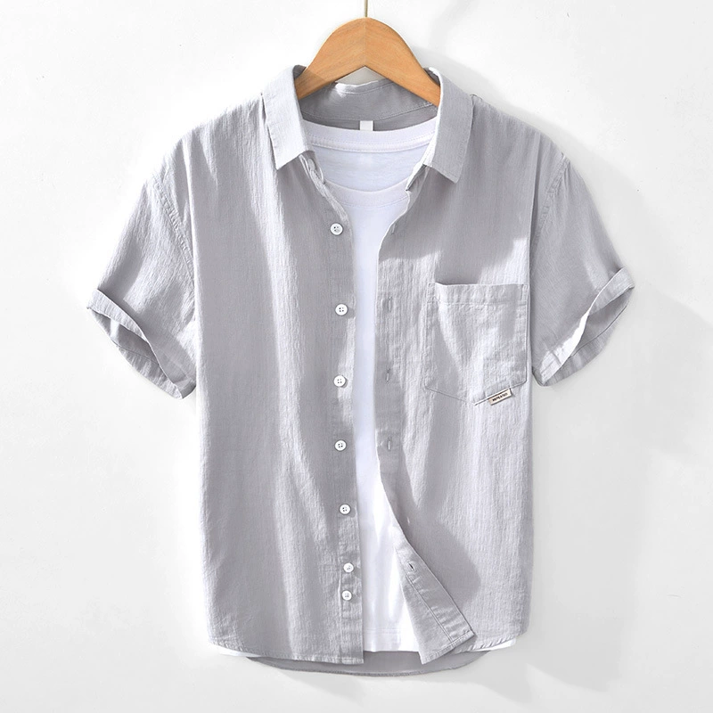 2097 свежая хлопчатобумажная рубашка с короткими рукавами карманная рубашка свободная тенденция