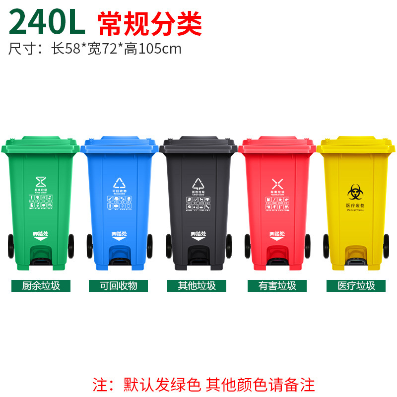 240L extra thick foot-operated classified printing trash can, two rolls of 130*140 garbage bags are included