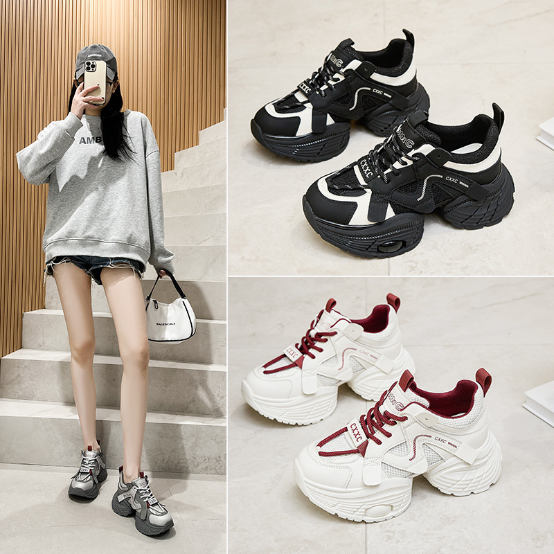 여성용 두꺼운 밑창의 런닝화, 가볍고 부드러운 밑창의 흰색 운동화, 2025년 봄 신상, 키높이 기능, 작은 키 사람들을 위한 캐주얼 스포츠화