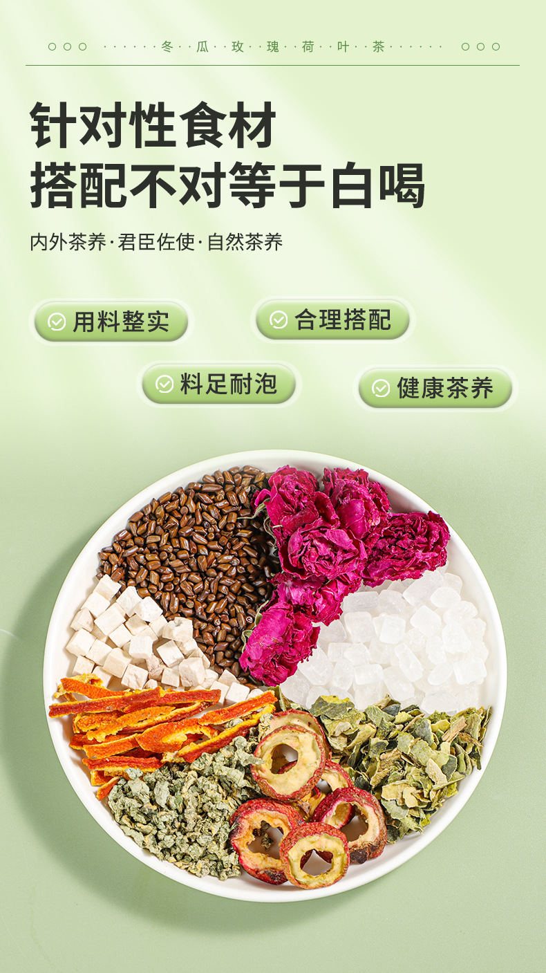 Winter Melon Rose Lotus Leaf Tea 144g Box Light Wellness Tea Bags 12 Pack Sugar Free quality and texture