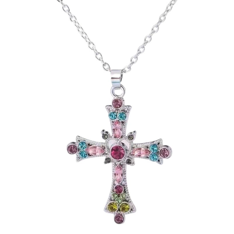 Ожерелье с крестом для девочек, женское новое тяжелое промышленное бриллиантовое готическое европейское и американское стильное ожерелье y2k, нишевый дизайн, цепочка на ключицу