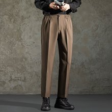 休闲裤男2024新款春秋潮牌直筒九分小西裤修身半松紧腰男裤子长裤