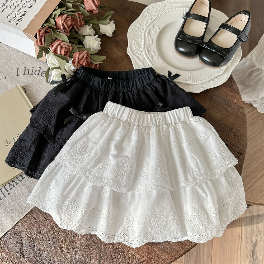 Falda de pastel de encaje blanco estilo ballet, falda esponjosa, media falda con lazo de verano para mujer, falda corta de princesa pequeña