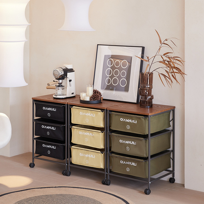Cajón combinado de lona de hierro forjado retro de estilo simple, gabinete de varias capas, percha, estante de almacenamiento, gabinete móvil de acabado debajo de la mesa