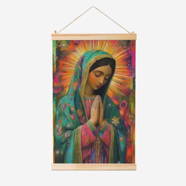 Guadalupe Nuestra Señora de la fábrica de carteles de rollo de madera sólida cuelga pinturas de comercio exterior suministro de almacenamiento Temu