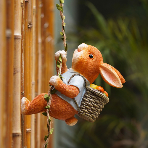 WBZ7 Garden Courtyard Ornaments Cute Rabbit Climbing Tree Wall Pendant Outdoor B&B Kindergarten Flower Pot Landscaping