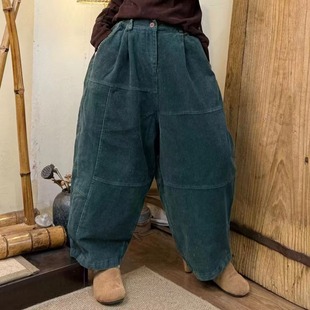 2024 Winter Korean Style Loose Retro Corduroy Stretch Padded Warm Cotton Pants All-match Casual Pants for Women 7248