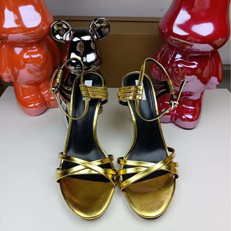 Za Summer New Style 2024 French High-Heeled Women's Shoes with Metal One-Line Thin Straps and Fashionable Back Strap Stiletto Sandals for Women
