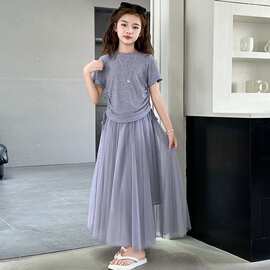 黁白女童夏季半身裙套装2026新款女大童韩系穿搭儿童超仙网纱裙子