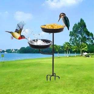 Cross-border Iron Bird Bath Double-layer Bird Feeder Garden Outdoor Iron Bird Feeder Modern Simple Bird Feeder Floor Insertion
