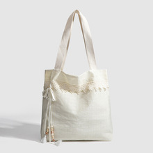 森系流行褶皱设计帆布包2025新款时尚韩系清新百搭大容量单肩包女