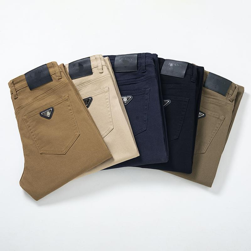 High-End European Men's Casual Pants with Triangle Logo, Multi-Color Slim Fit, Stretchy, Washed, Light Business, Slim Straight Men's Long Pants