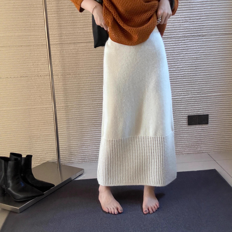 Designed Cut Out Knitted Skirt for Women 2025 Autumn and Winter New Wool Skirt Versatile Casual Straight Hip-Hugging Long Skirt Designed Cut Out Knitted Skirt for Women 2025 Autumn and Winter New Wool Skirt Versatile Casual Straight Hip-Hugging Long Skirt