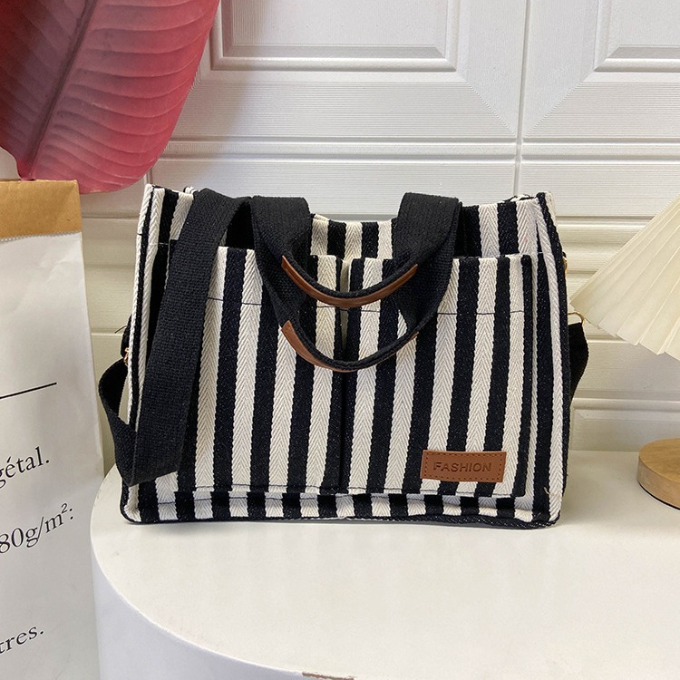 Borsa a tracolla da donna in tela a righe popolare 2024, nuova borsa da pendolare, grande capacità, casual, personalizzata, a mano_voghion.com