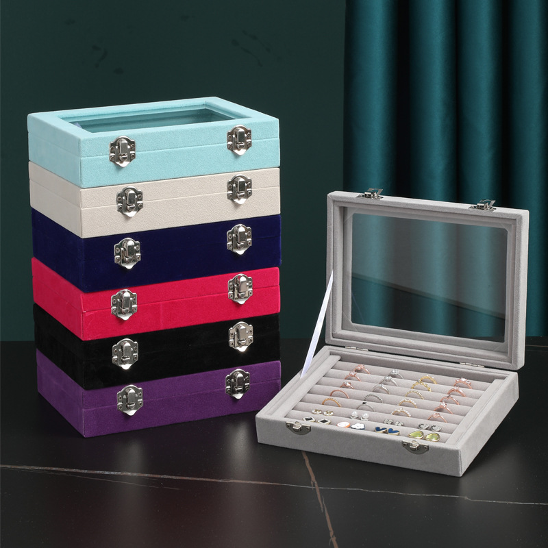 Ring Box Flannel Jewelry Storage Box Earrings Necklace Jewelry Box Large Capacity Dust-proof Jewelry Display Box with Lid