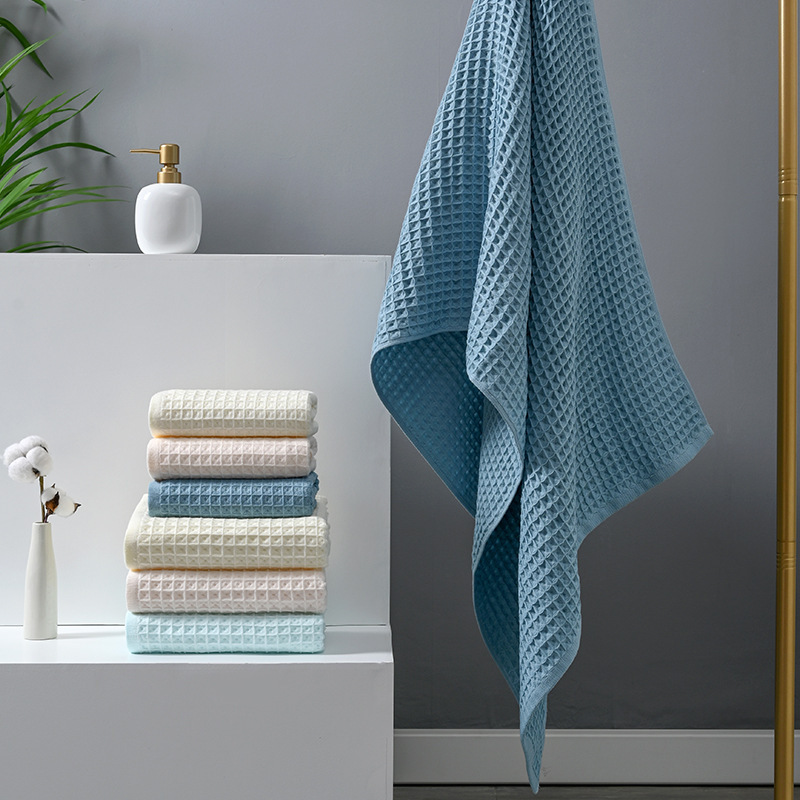 Class a Pure Cotton Waffle Bath Towel Japanese-Style All-Cotton Honeycomb Grid Adult Absorbent Quick-Dry Breathable Water-Absorbent