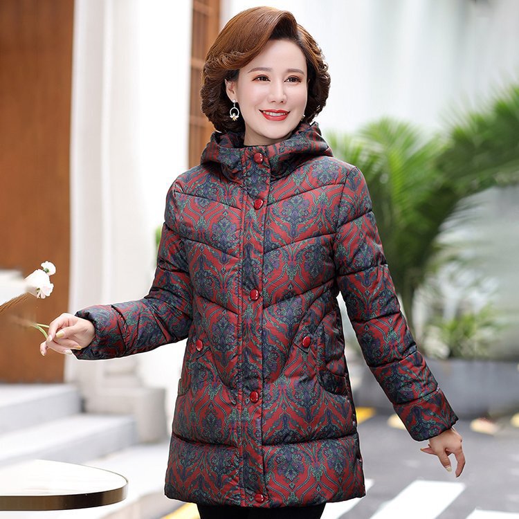 Middle-aged Mother's Winter Clothes Western-style Printed Down Cotton-padded Coat Middle-aged and Elderly Women's Wear Winter Old Grandma's Cotton-padded Coat Thick Middle-aged Mother's Winter Clothes Western-style Printed Down Cotton-padded Coat Middle-aged and Elderly Women's Wear Winter Old Grandma's Cotton-padded Coat Thick