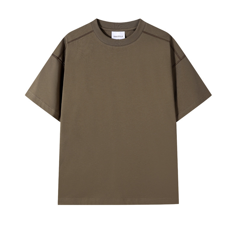 厚手の250g純綿デザイン半袖Tシャツ、男性用、夏用、日本製無地、オープンステッチライン、ルーズトップ、男性用半袖Tシャツ|undefined