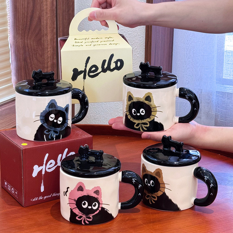 かわいい猫カップオフィスマグ蓋付きウォーターカップセラミックカップルギフトギフトボックス誕生日ギフト|undefined