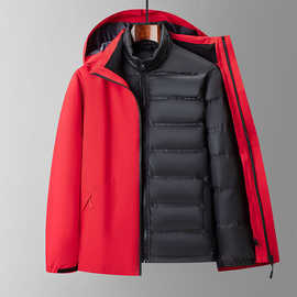 三合一可拆卸冲锋衣羽绒服中年休闲保暖冬季防风防水防刮外套男士
