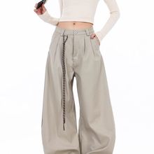 美式cleanfit简约双褶皱垂感弯刀西裤男女2025夏季宽松阔腿镰刀裤