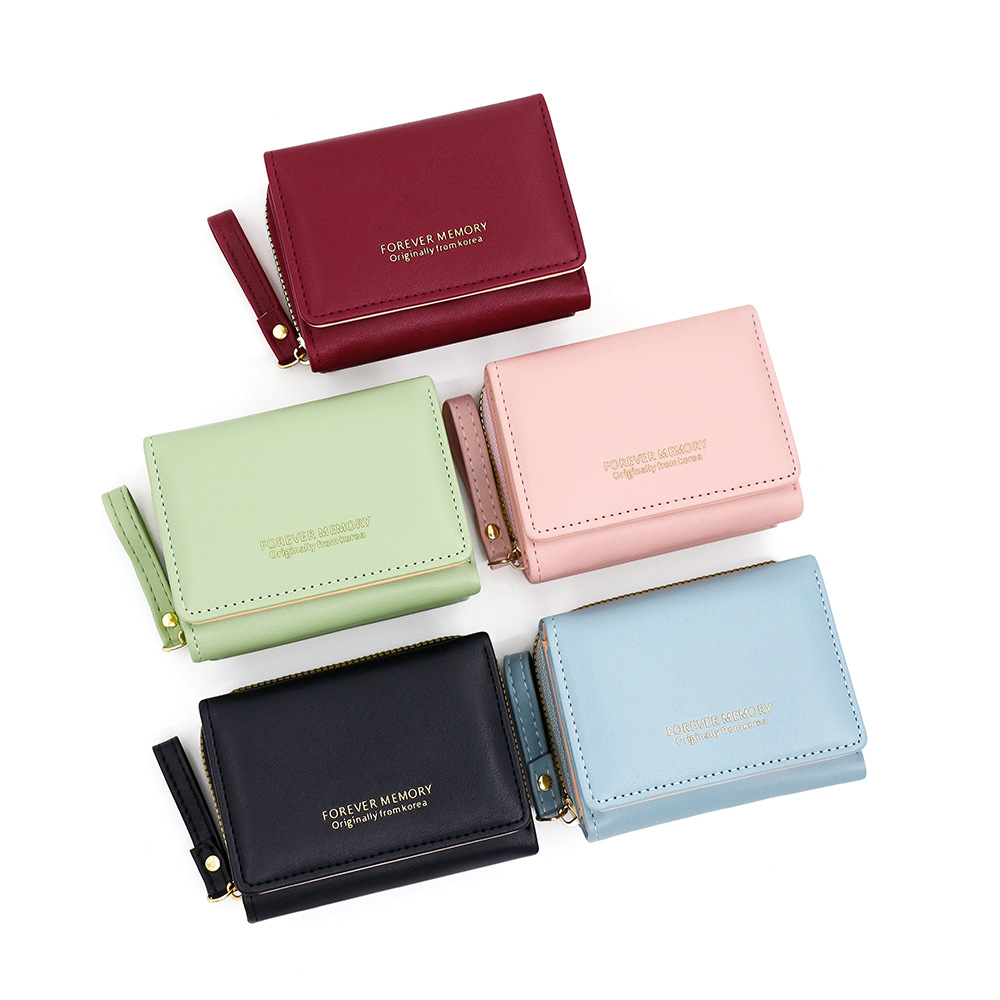 Nueva cartera corta de las mujeres simple color sólido PU tríptico bolso monedero multi-Tarjeta titular de la cartera billetera al por mayor