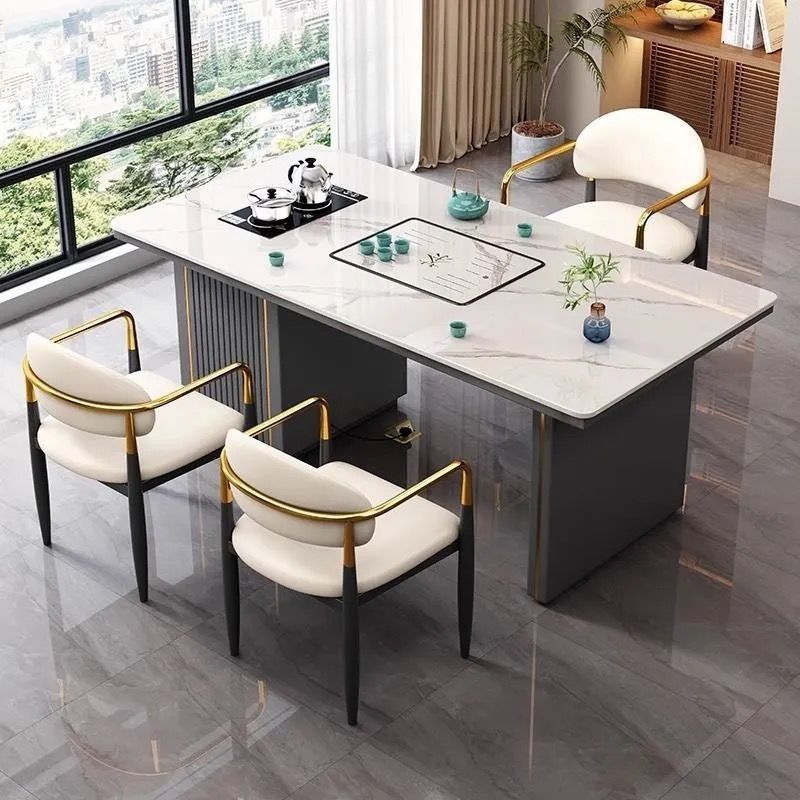 Mesa de té de tabla de roca en un conjunto completo de lujo ligero moderno simple oficina en el hogar silla de mesa de té multifuncional balcón de té