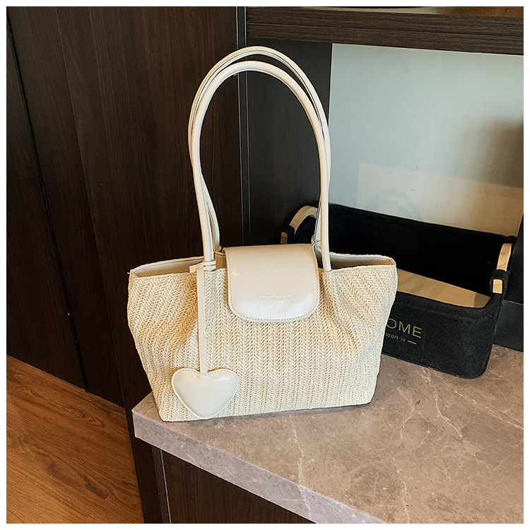 French niche straw woven large-capacity tote bag for women 2025 summer casual vacation beach woven single-shoulder bag trend undefined