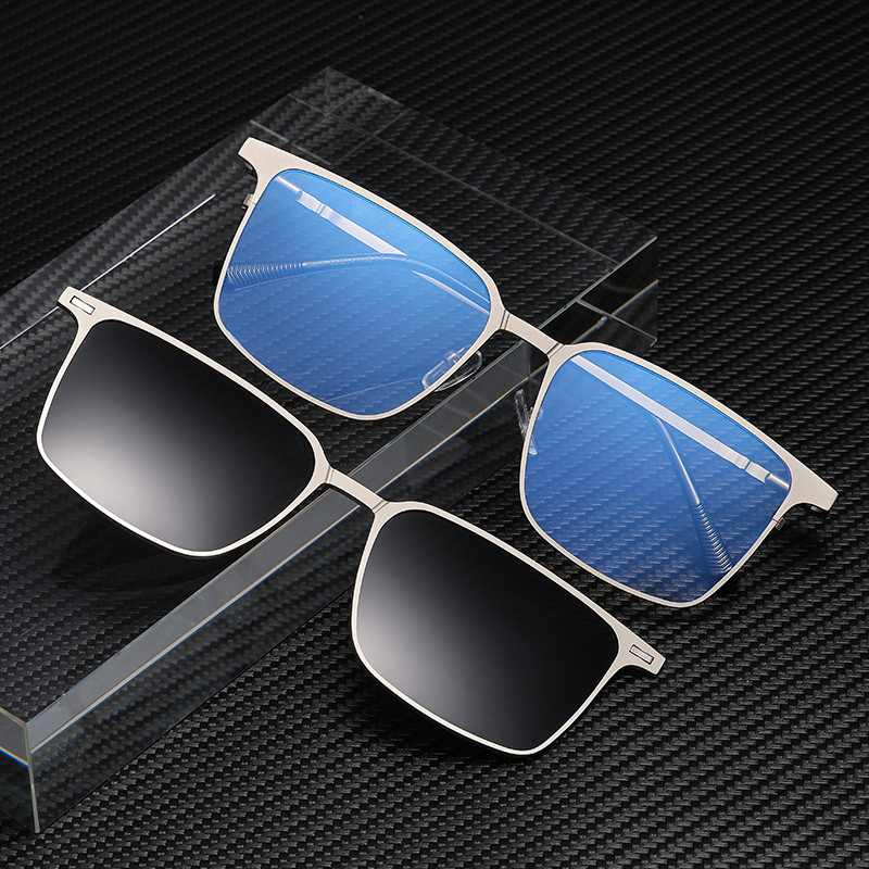 Magnetic Clip-on Multifunctional Flat Square Frame Polarized Men's Sunglasses, Cross-border Trendy Sun Protection_voghion.com