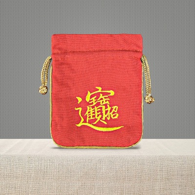 12*15 Fortune new year Blessing bag gules Embroidery Linen Beam port Drawstring bag Cloth bag Storage bag customized