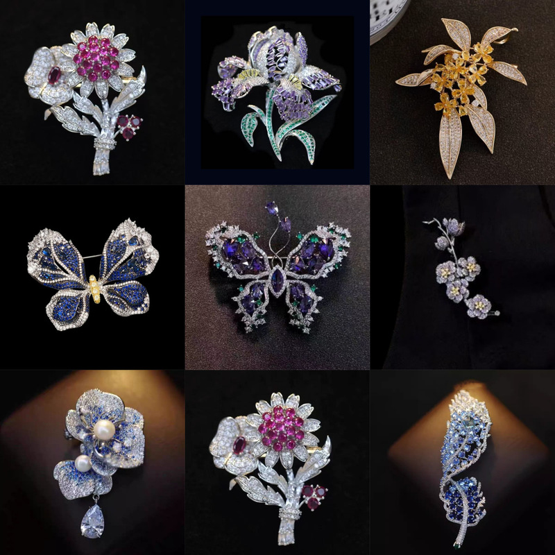 Luxurious High-End Full Diamond Flower Brooch with a Stylish Design for Trench Coats, Suits, and Sweaters, Anti-Exposure Pin, Floral Decorative Accessory Luxurious High-End Full Diamond Flower Brooch with a Stylish Design for Trench Coats, Suits, and Sweaters, Anti-Exposure Pin, Floral Decorative Accessory