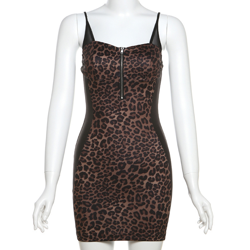 Cross-Border European And American Style 2024 Summer New Women's Leopard Print Sexy Personality Hot Girl Square Neck_ecoleips.com