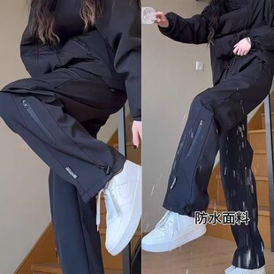 fleece-lined Casual Pants Outdoor Waterproof Windproof Straight Tooling Spring Autumn and Winter Rustic Pants Women's Sports Pants Mountaineering Pants