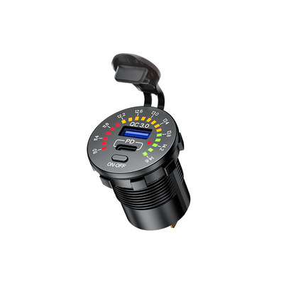 New cross border type-c + QC3.0 refit Vehicle charging Running light Voltage Graduation display waterproof switch Vehicle charging
