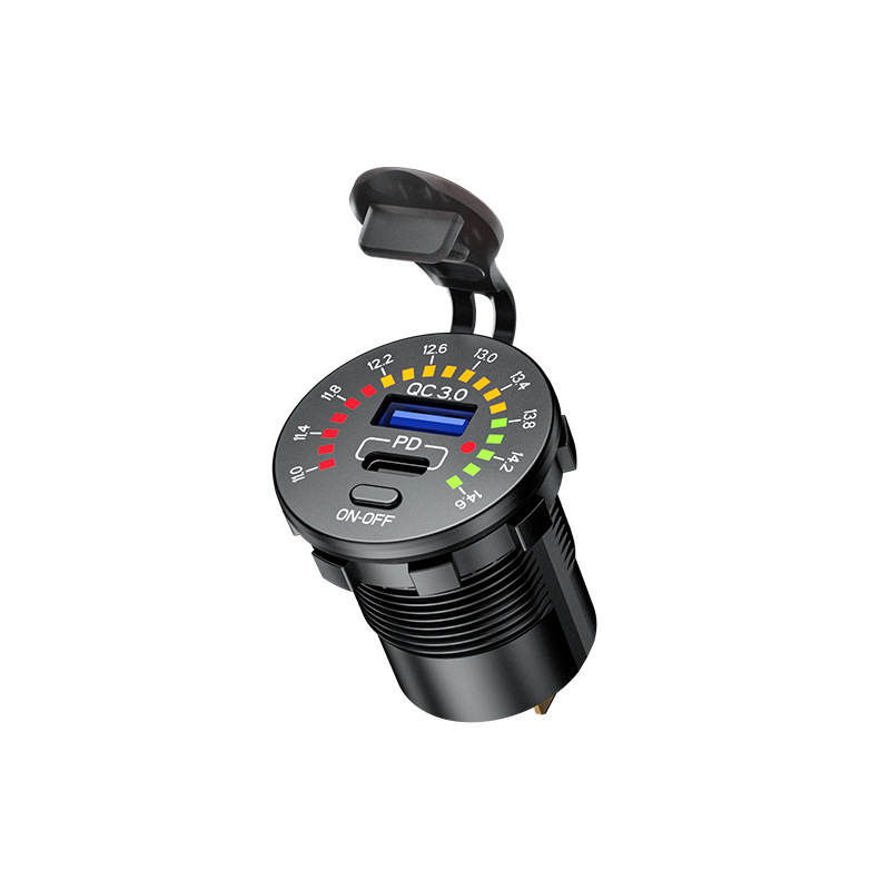 New cross border type-c + QC3.0 refit Vehicle charging Running light Voltage Graduation display waterproof switch Vehicle charging