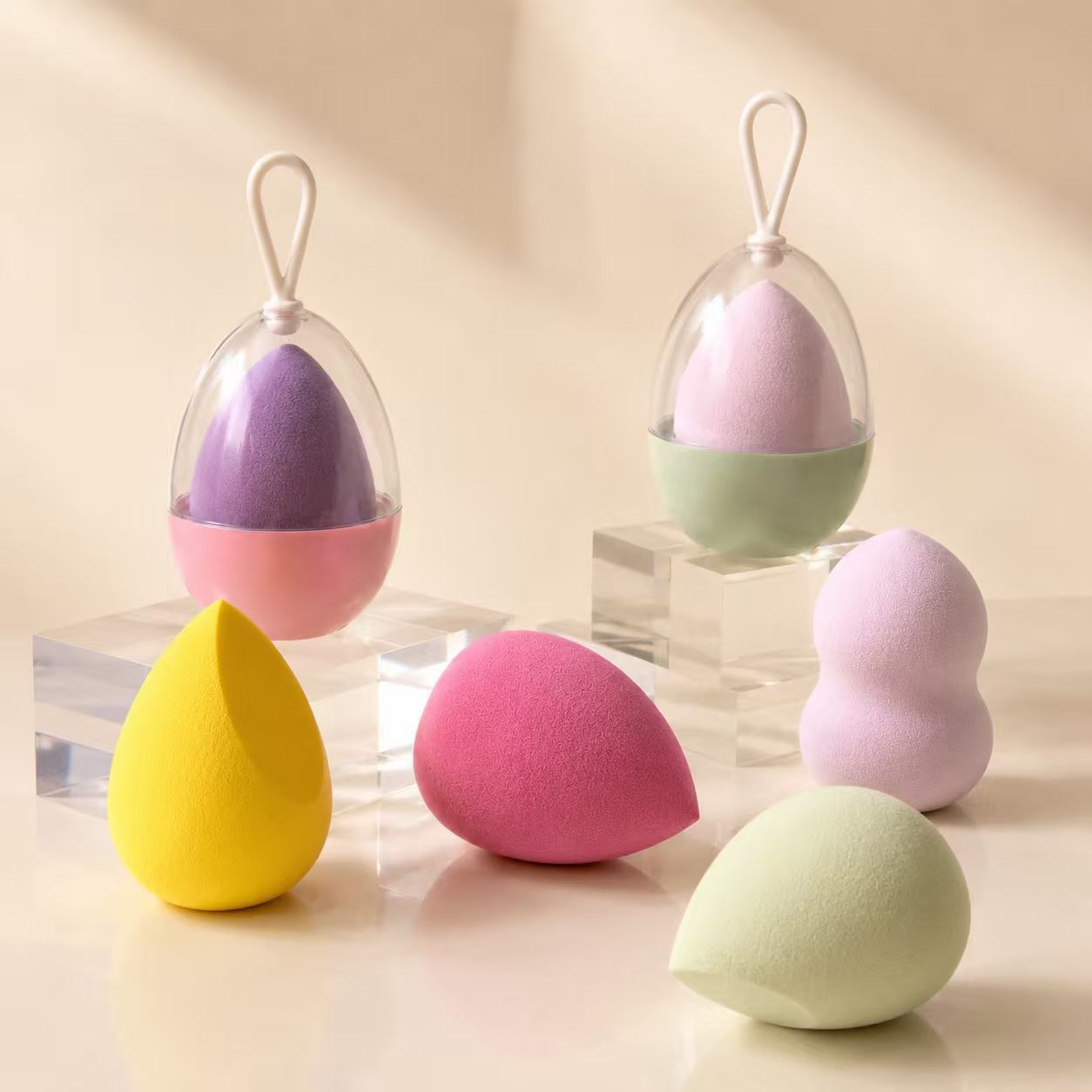 Esponja de maquillaje transfronteriza con forma de huevo, sin látex, con forma de calabaza, gota de agua, forma biselada, esponja de belleza.